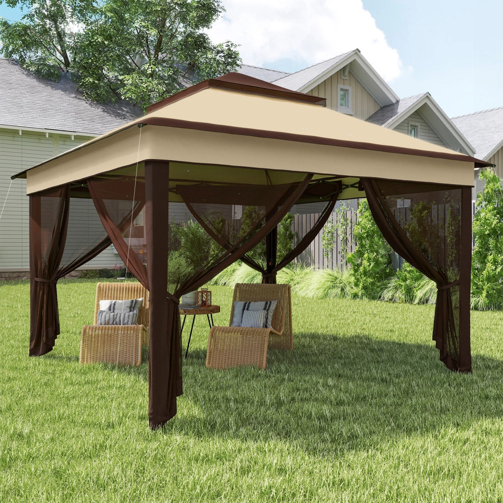 Gazebo 3x3 Regolabile ¨C zephmum ¨C Acciaio, Tessuto Oxford, Caff¨¨ e Beige