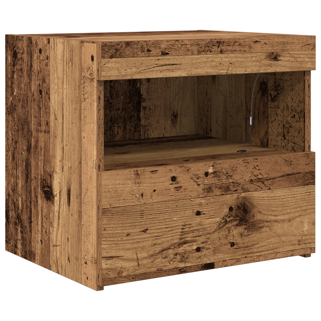 Armadi Laterali  con Luci LED 2 pezzi Legno Vecchio 50x40x45 cm