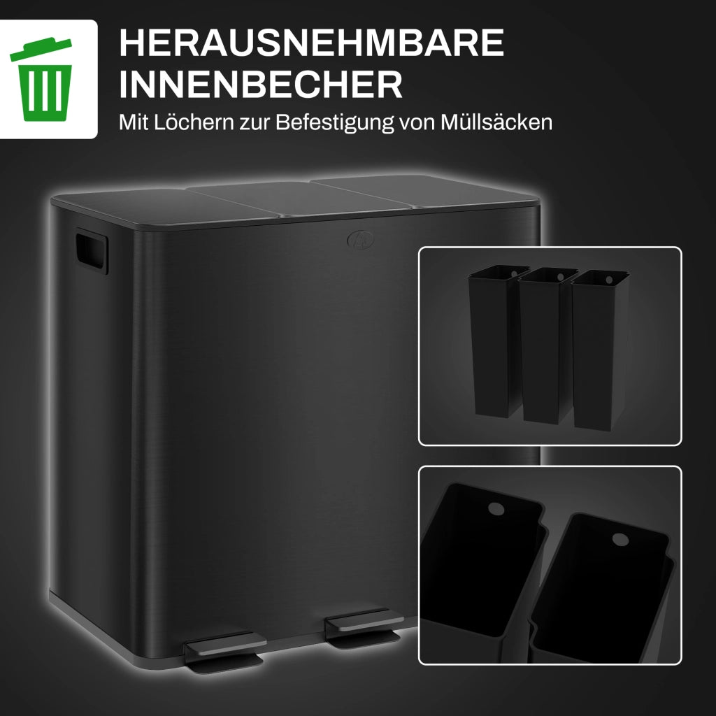 Cestino 3 Scomparti 15L ¨C zephmum ¨C Nero, Deodorante, Soft-Close