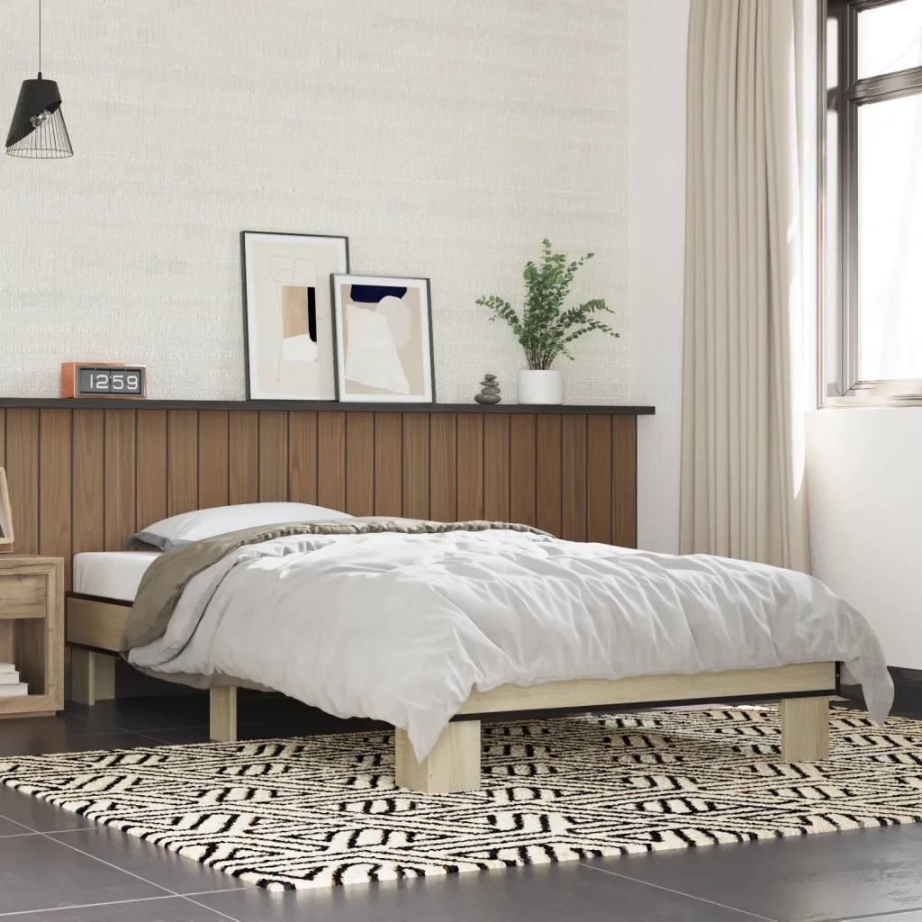 Letto singolo | Letto per adulti | Giroletto Rovere Sonoma 75x190cm in Legno Multistrato e Metallo