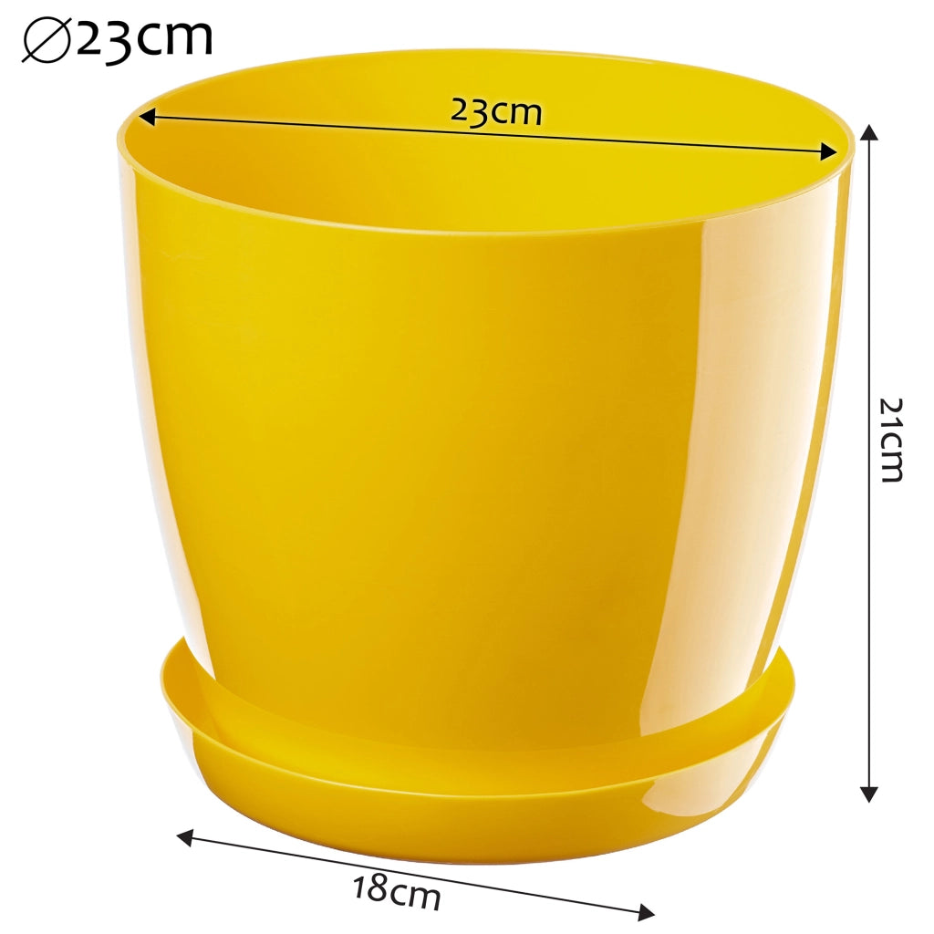 Vaso da fiori KADAX con sottovaso e coperchio in plastica, 23 cm, giallo, per fiori Kadax.