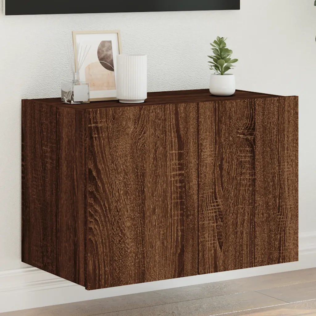 Mobile TV a Parete con Luci LED-Mobile TV a Muro Rovere Marrone 60x35x41 cm