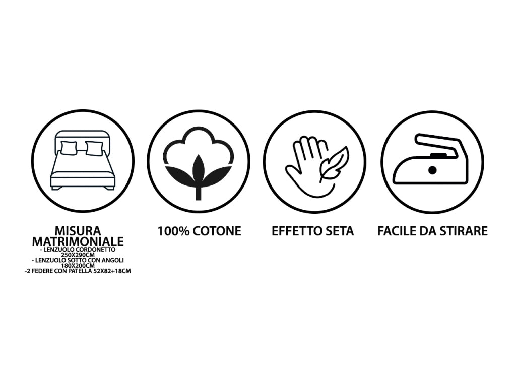 Completo Lenzuola Stiro Facile 100% Cotone Made Italy Effetto Seta Fiorellino - Matrimoniale - Azzurro