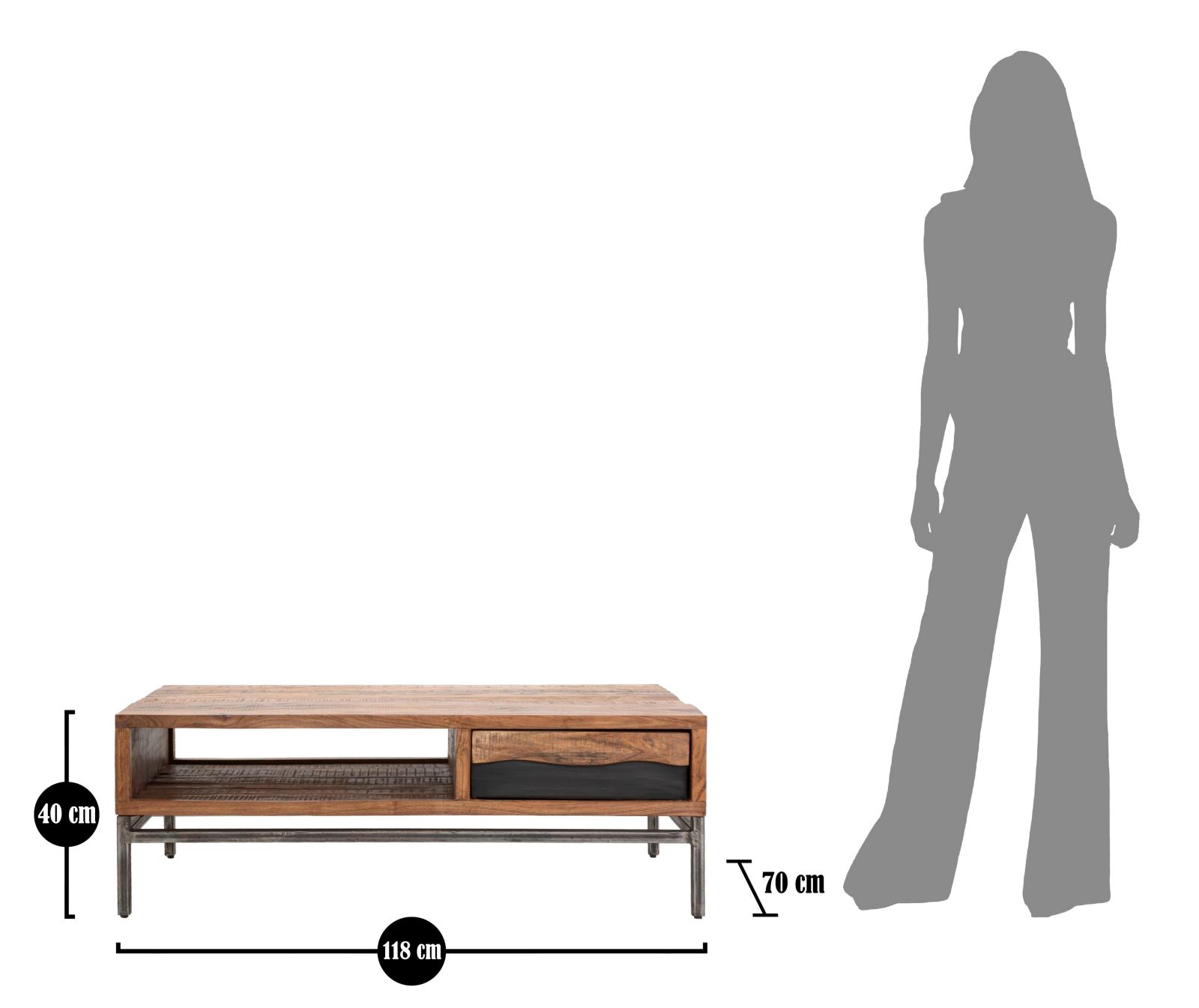 Tavolo da Caffè Yellowstone 118x70x40 cm in Legno di Acacia e Ferro Marrone e Nero