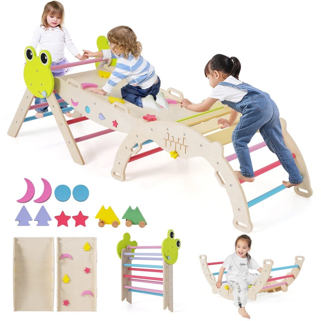 Giochi da arrampicata per bambini con rampa-Set montessori in legno a tema rana con gioco del labirinto Colorato