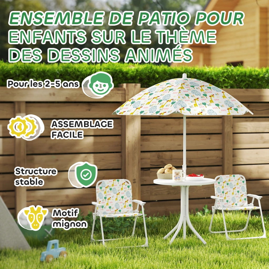 Set giardino bambini 4 pezzi ¨C zephmum ¨C bianco, polipropilene, parasol ? 100 cm
