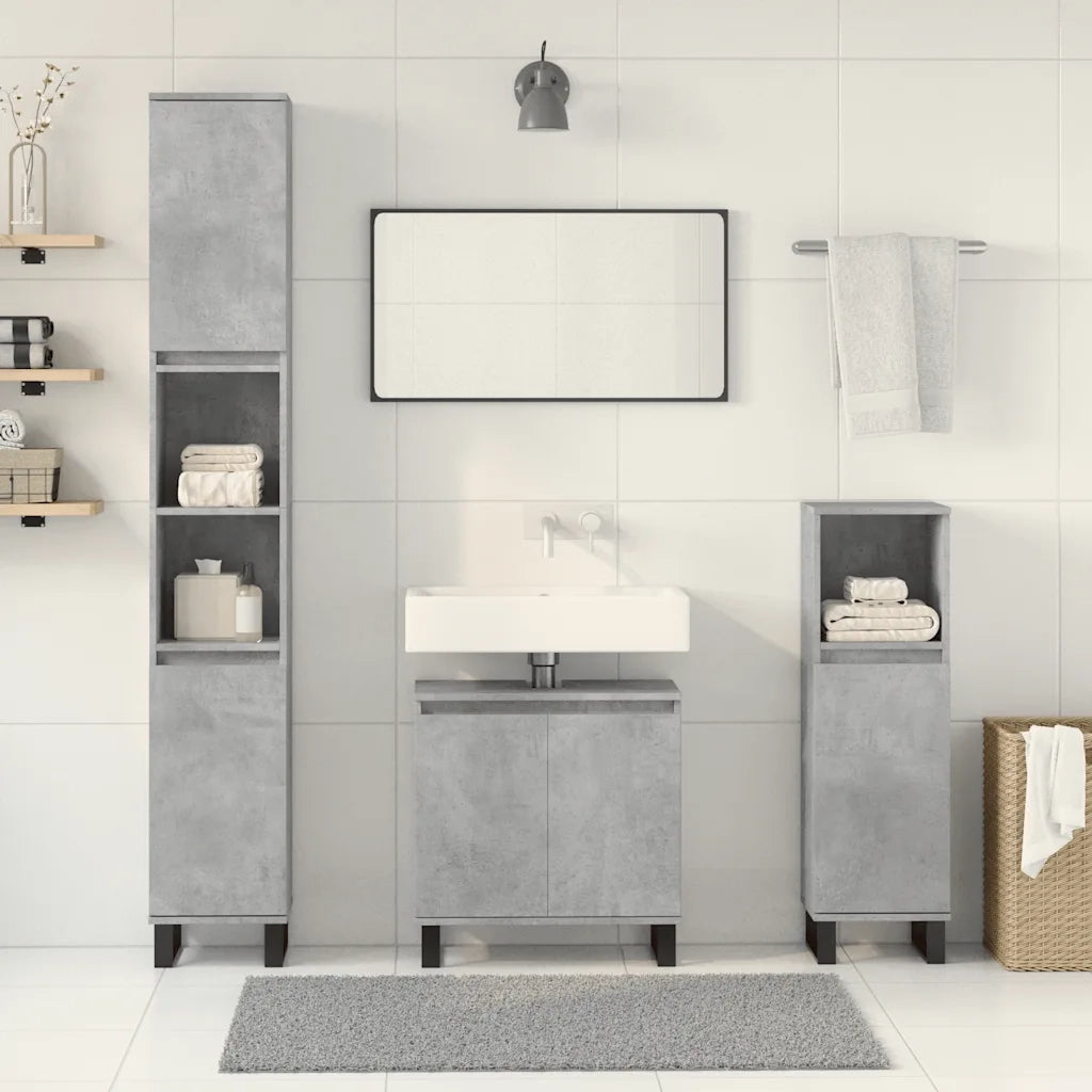 Set Mobili da Bagno 3 pz Grigio Cemento in Legno Multistrato 3324954