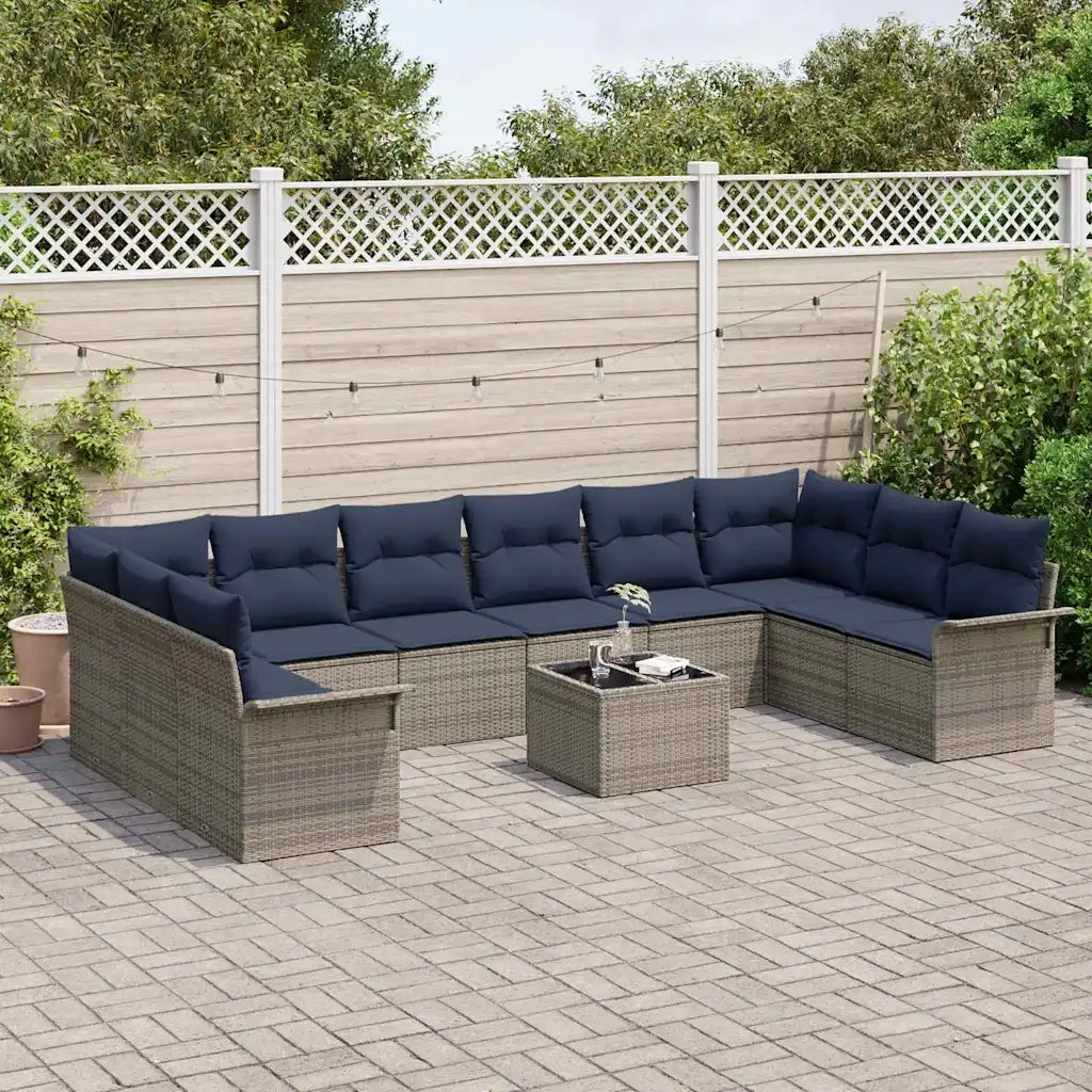 Set Divano da Giardino 11 pcs Grigio polyrattan