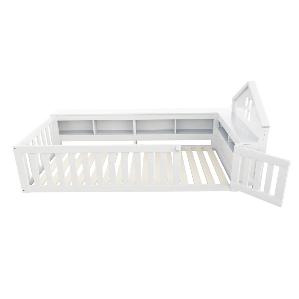 OKWISH Letto Bambino 90×200 cm, Letto Singolo con Contenitori, Spondine di Sicurezza e Porticina, senza Materasso, in Legno, Bianco