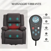 Poltrona Relax Alzapersona Reclinabile a 155° con 8 Punti Massaggio e Riscaldamento, Marrone