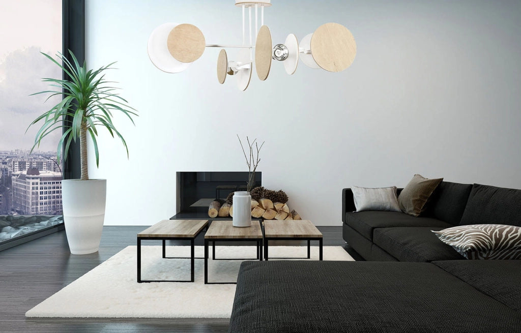 Plafoniera Emibig Zita 4 luci E27 bianco/legno 86cm