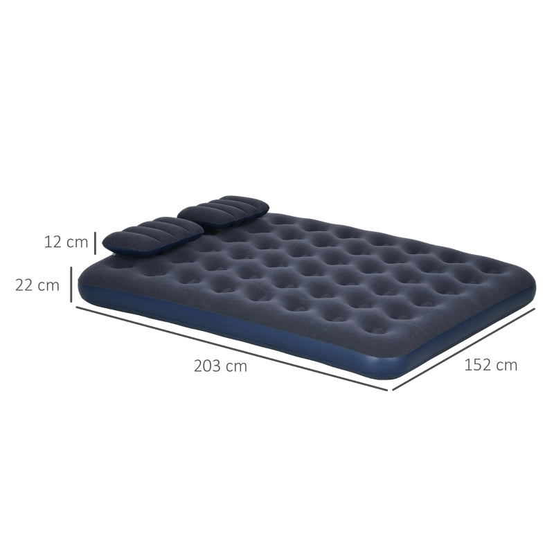 Materasso gonfiabile matrimoniale 203 × 152 cm con pompa manuale e 2 cuscini, materasso incluso, blu