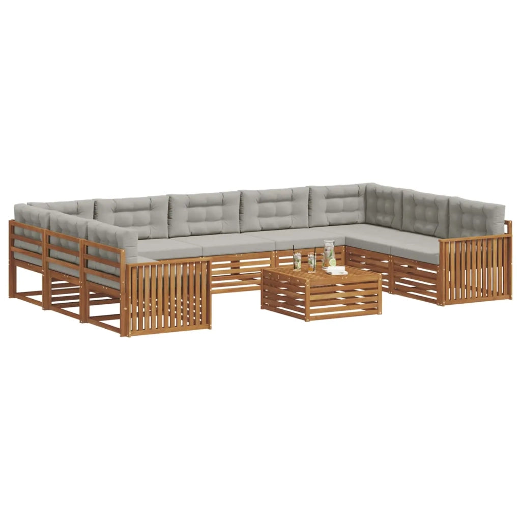 Set di divani da esterno 10 pcs Grigio Naturale e Chiaro