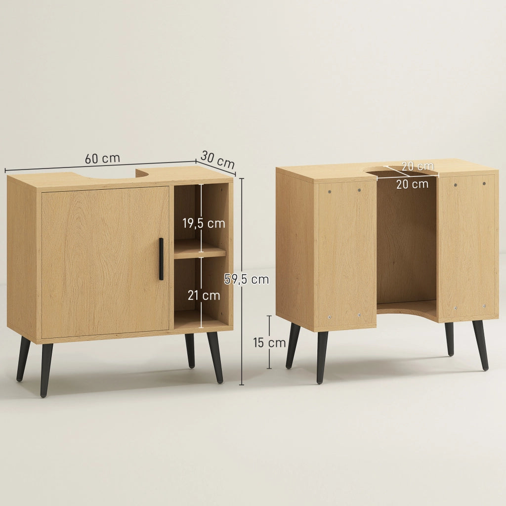 Mobile Sottolavabo Bagno con Anta a Chiusura Progressiva e Ripiano Regolabile ¨C zephmum ¨C Rovere 60x30x59.5