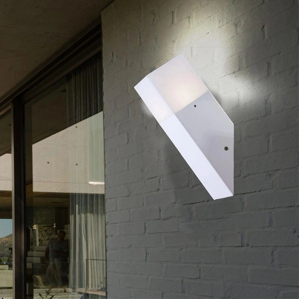Trade Shop - Applique A Muro Obliquo Esterno Attacco E27 In Alluminio Lampada Parete Ip44 B250 - Bianco