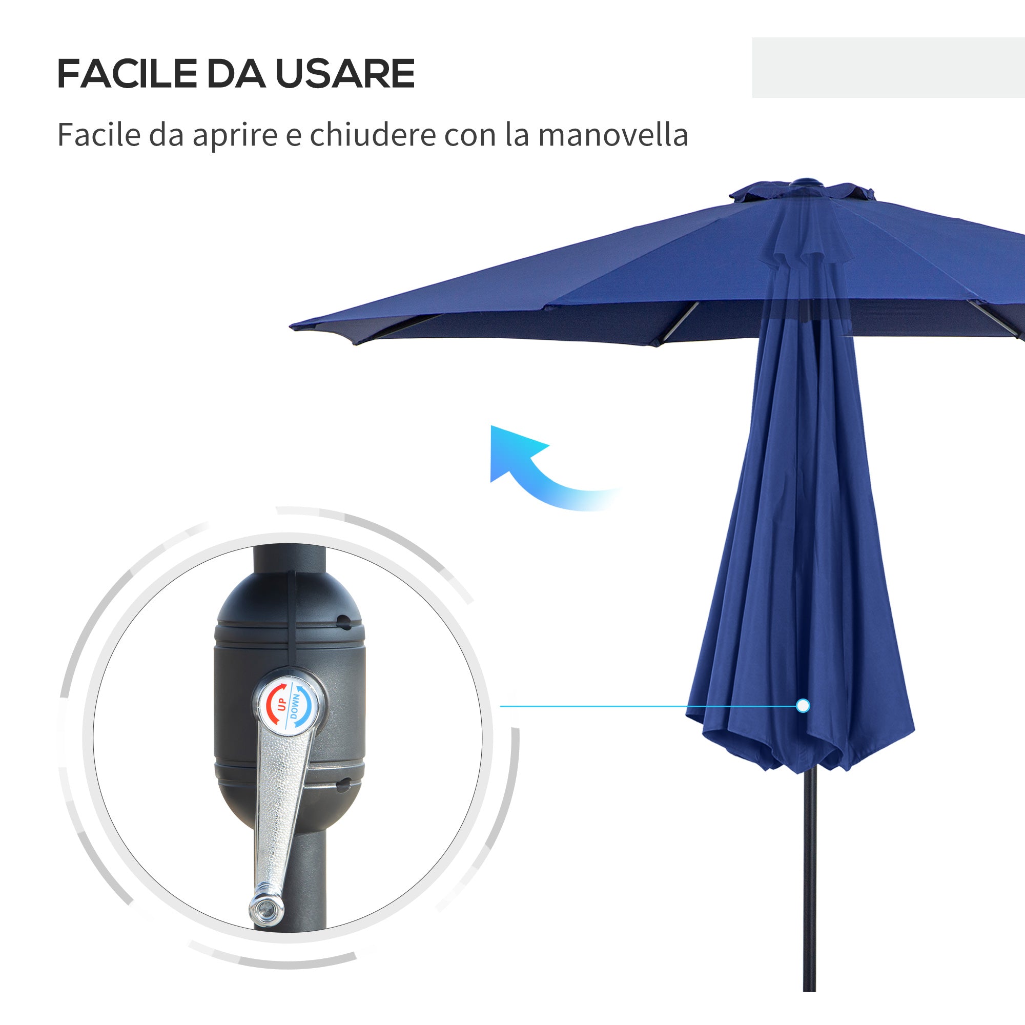 Ombrellone da Giardino Ø300 cm in Metallo e Poliestere Blu