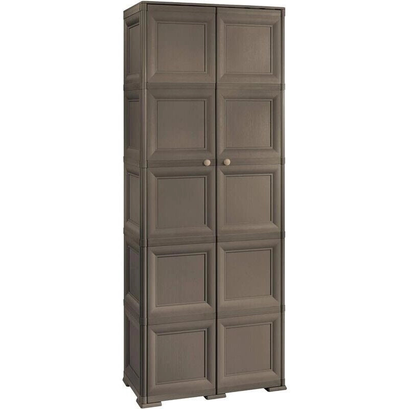ARMADIO WENGÉ 2 ANTE 79X43X203 CM CON 6 SCOMPARTI E VANO PORTASCOPA – MOBILE ALTO ORGANIZZAZIONE CASA PER LAVANDERIA E INGRESSO