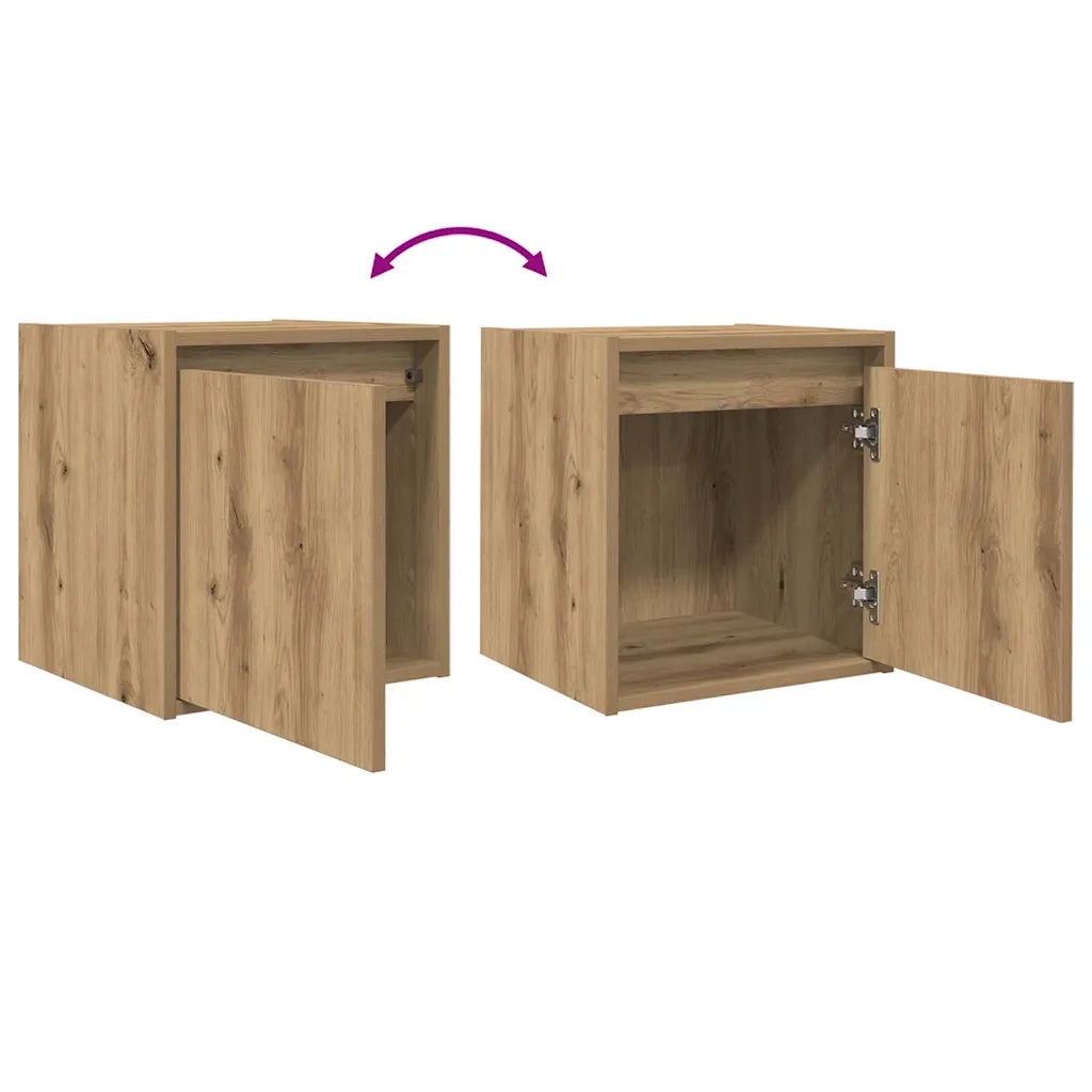 Set di 2 Comodini | Armadio da Notte | Mobiletto da notte a Muro Rovere Artigianale 38x34x40 cm