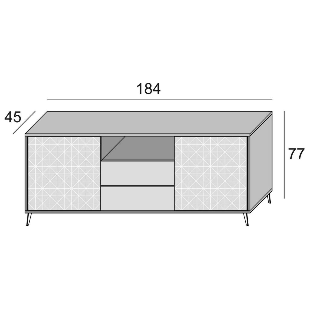 Madia Azis, Credenza 3 Ripiani Made in Italy, 184x45x77h cm Bianco
