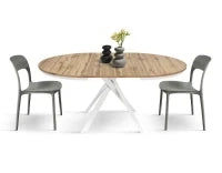 PAZZO DESIGN Tavolo Allungabile con Gambe Incrociate rotondo, Made in Italy, Basamento bianco, Rovere rustico