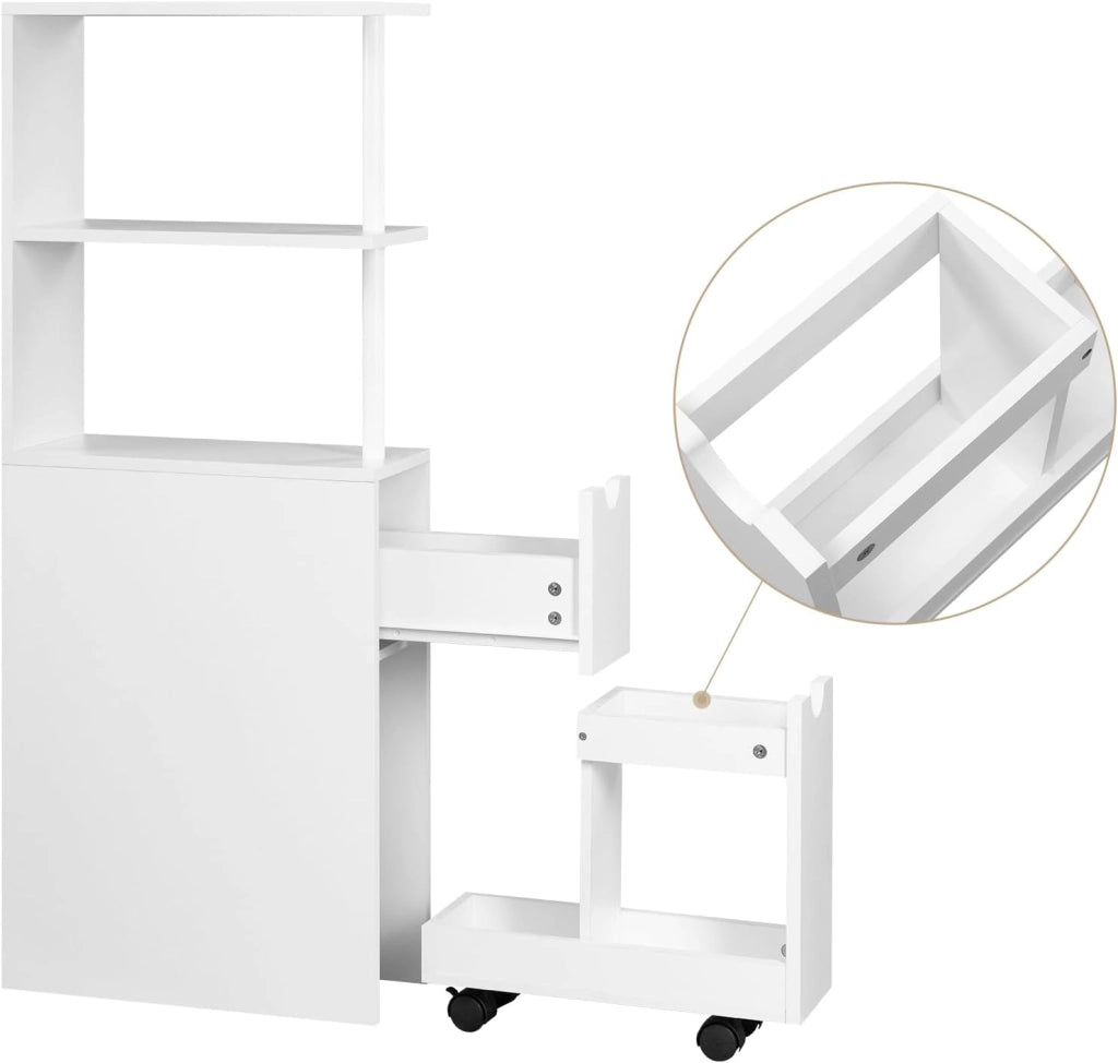 Mobile da Bagno Stretto, Mobiletto da Bagno Salvaspazio con 2 Cassetti, 2 Ripiani, Mobiletto Bianco per Cucina, Soggiorno, in Legno, 19x45x113 cm