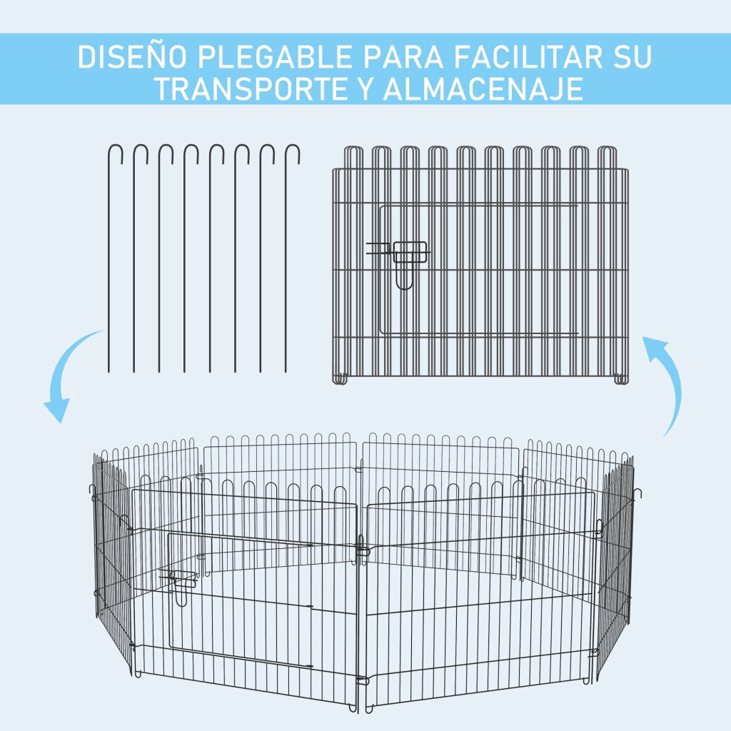 Recinto per Cani con Porta ¨C 8 Pannelli Pieghevoli ¨C Zephmum ¨C Nero 71x61 cm