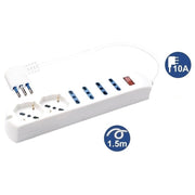 Trade Shop - Multipresa 2 Prese Universali + 4 Bipasso 10/16a Spina 10a Cavo 1.5 Metri 80084 -