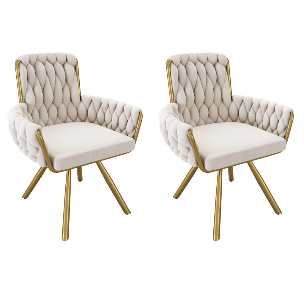 Set di 2 sedie girevoli con schienale alto; braccioli; in velluto beige