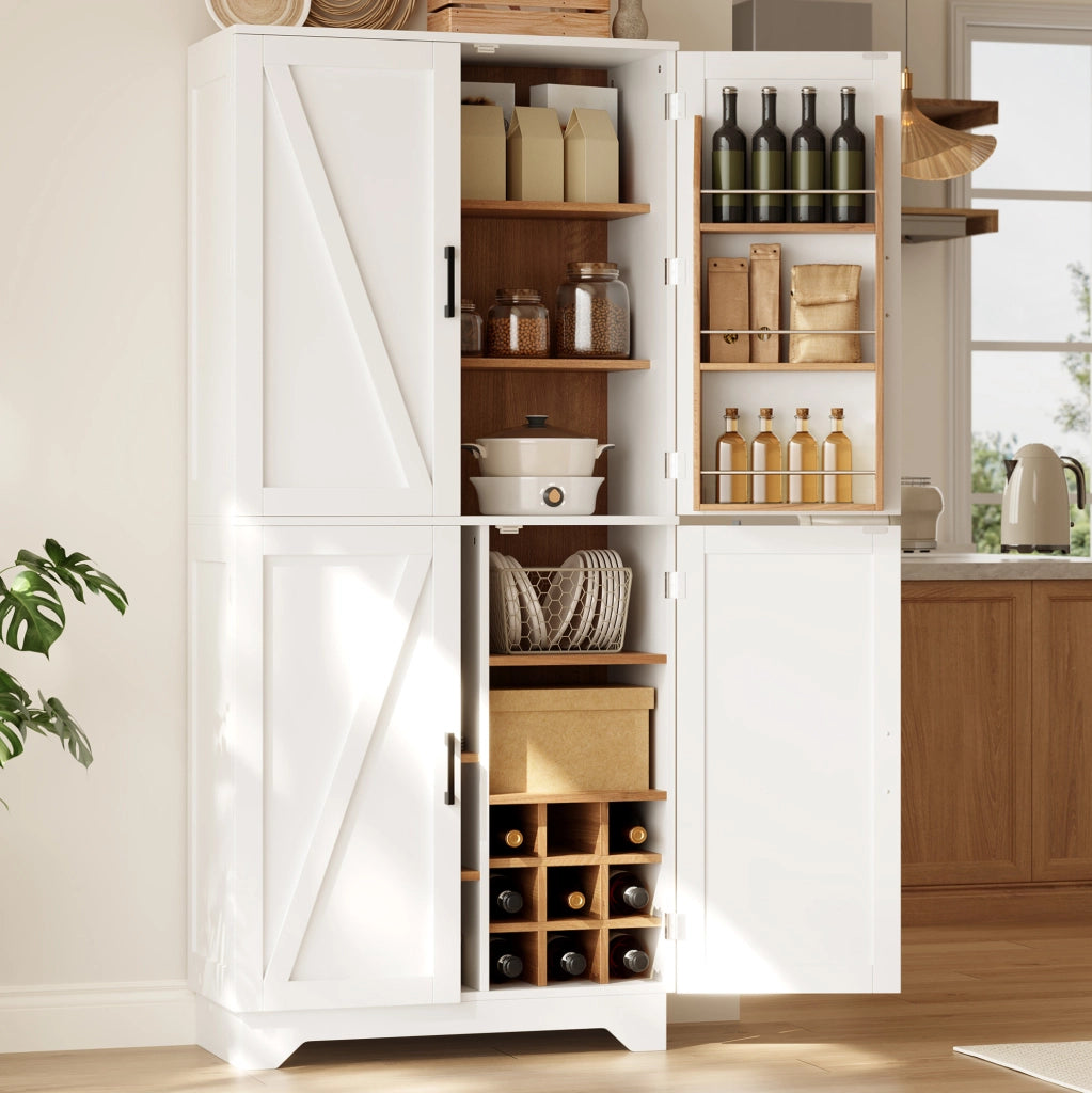 Armadio contenitore 80x40x180 cm con portabottiglie in MDF bianco e naturale