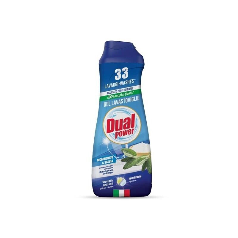 DUAL POWER DETERSIVO GEL LAVASTOVIGLIE BICARBONATO E SALVIA 33 LAVAGGI 660 ML