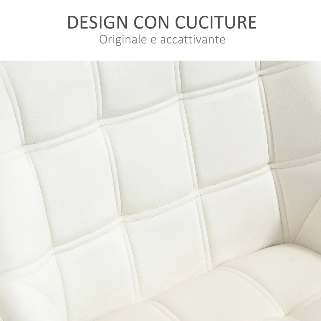 EasyComfort Poltrona Design Scandinava in Legno ed Effetto Velluto Crema, per Soggiorno o Ufficio, 67x61.5x71cm