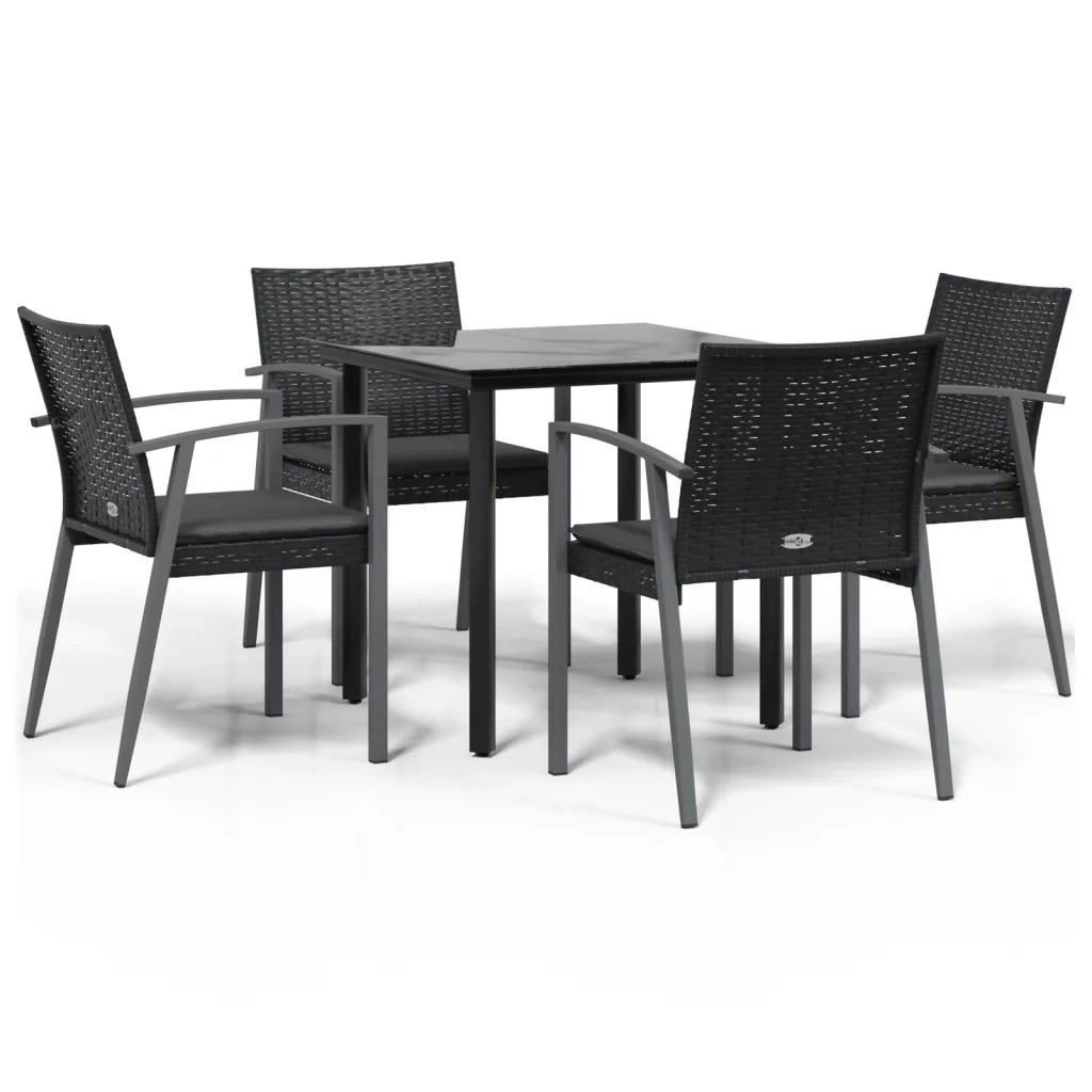 Set Pranzo da Giardino 5pz | Set Salotto da Giardino con Cuscini in Polyrattan e Acciaio