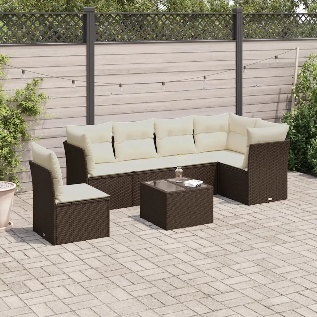 Set Divani da Giardino 7 pz con Cuscini Marrone in Polyrattan 3249552