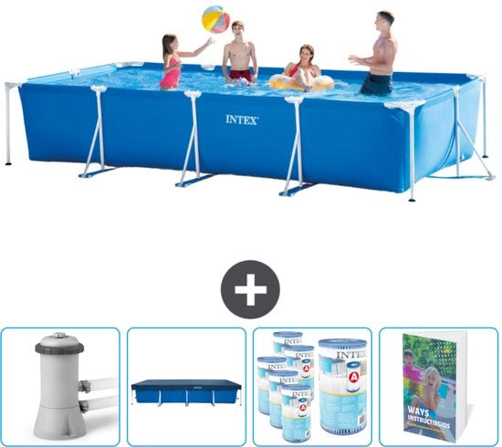 Piscina in Rete Reclinata - 450 x 220 x 84 cm - Blu - Inclusa Pompafiltro per Piscina - Copertura per Piscina - Filtro - Guida per l'Impiego della Piscina
