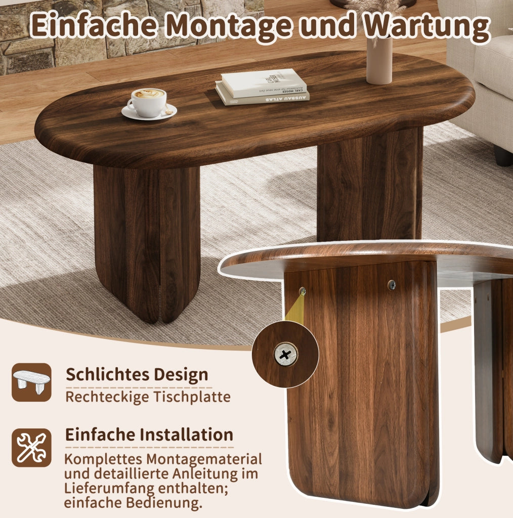 Tavolino da caffè ovale in MDF color noce 99 × 50 × 40 cm