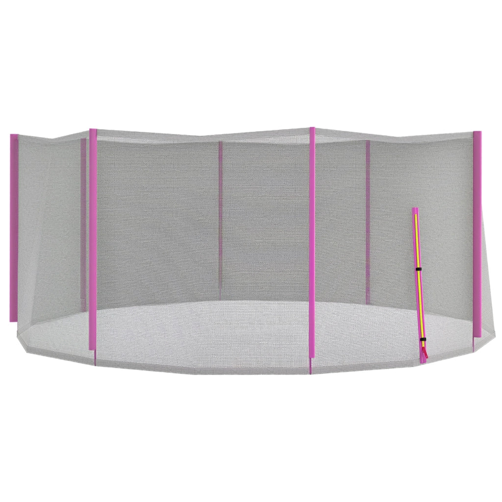 Rete di Protezione per Trampolini a 8 Pali con Ingresso con Cerniera, in PE, ?366x180 cm, Nero e Rosa