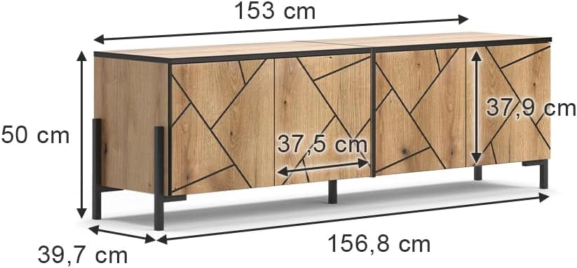 Mobile tv Hatto, Rovere, 156.8 x 50 cm, adatto per riporre e conservare in camera da letto