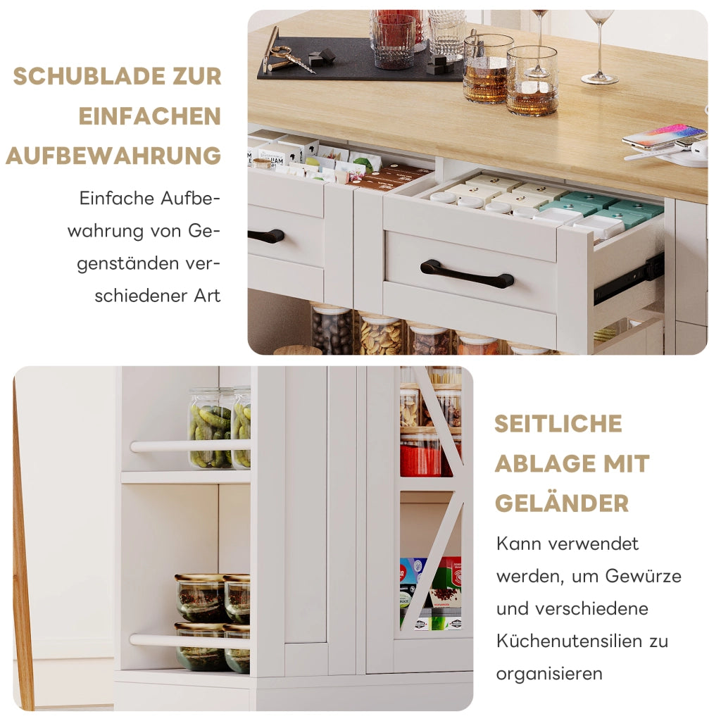 CARRELLO CUCINA CON TAVOLO PIEGHEVOLE 120x40/65x92 cm MDF Bianco/Naturale