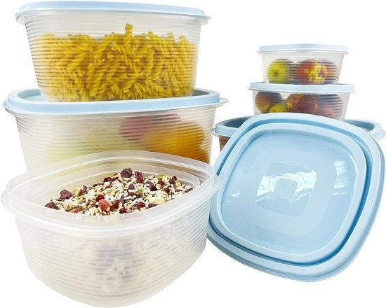 Set di 7 contenitori di plastica per alimenti, impermeabili, BPA liberi, a tenuta di aria e acqua 100%, con sistema di blocco per evitare che si rovescino, colore blu