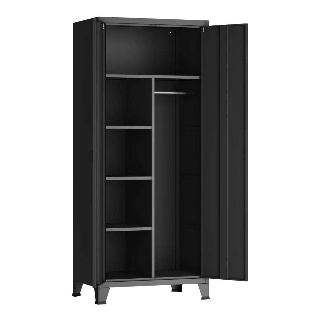 Mobiletto/scaffale per camera da letto in acciaio nero 180 x 90 x 40 cm 03_0008873