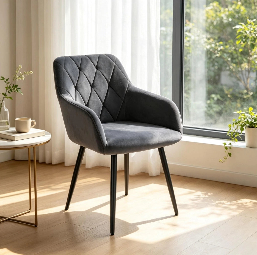 Sedia da pranzo 44 x 42,5 cm grigio scuro velluto e metallo, con braccioli