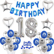 Decorazione per Compleanni a Sfera Latex - Set di Ballo con Stera e Numeri in Argento - 18 Anni - Blu - Slinga per Compleanni - Set di Decorazioni