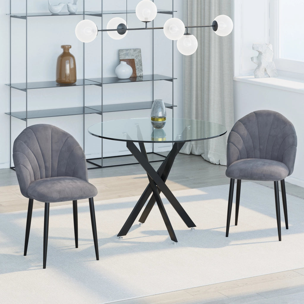 EasyComfort Set da 2 Sedie da Pranzo in Velluto Imbottite con Schienale a Conchiglia e Gambe in Metallo, Grigio