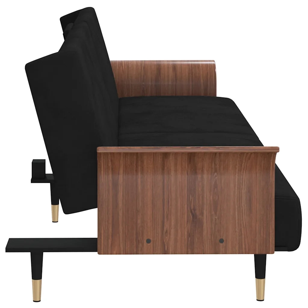 Divano Letto con Portabicchieri in Velluto Nero 351854