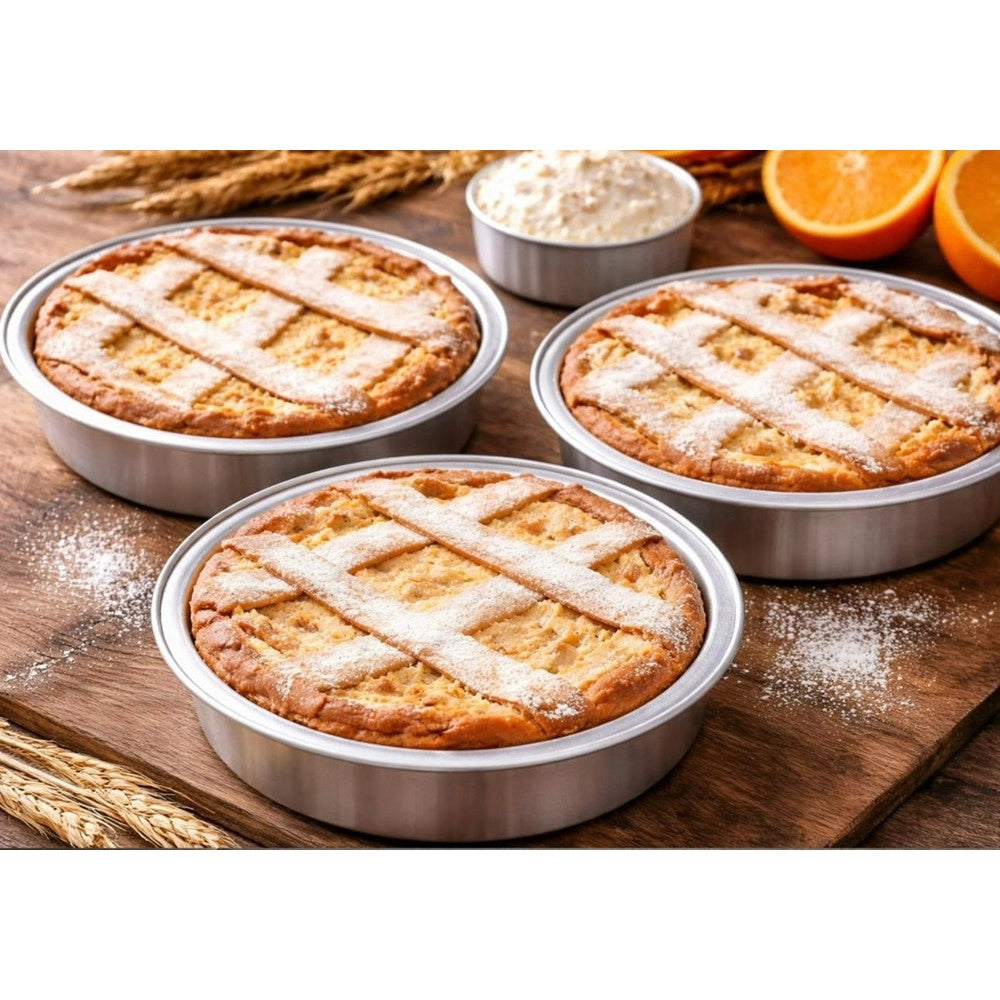 Trade Shop - Tris Teglie Ruoti Per Pastiera Crostata Dolci Tradizionali Stampo In Alluminio 22-26-30cm -