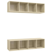 Mobile TV multimediale da parete mensola TV credenza TV per sala da pranzo soggiorno camera da letto 2 pezzi legno ingegnerizzato rovere Sonoma marrone 02_0029005