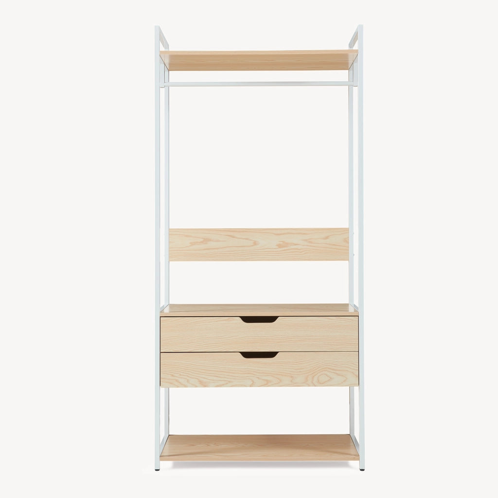 Organizzatore Guardaroba Larem Mobile Porta Abiti con Cassetti - Bianco / Effetto Rovere [en.casa]