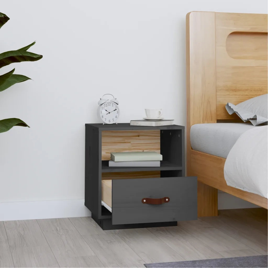 Comodino Grigio 40x34x45 cm in Legno Massello di Pino 818299