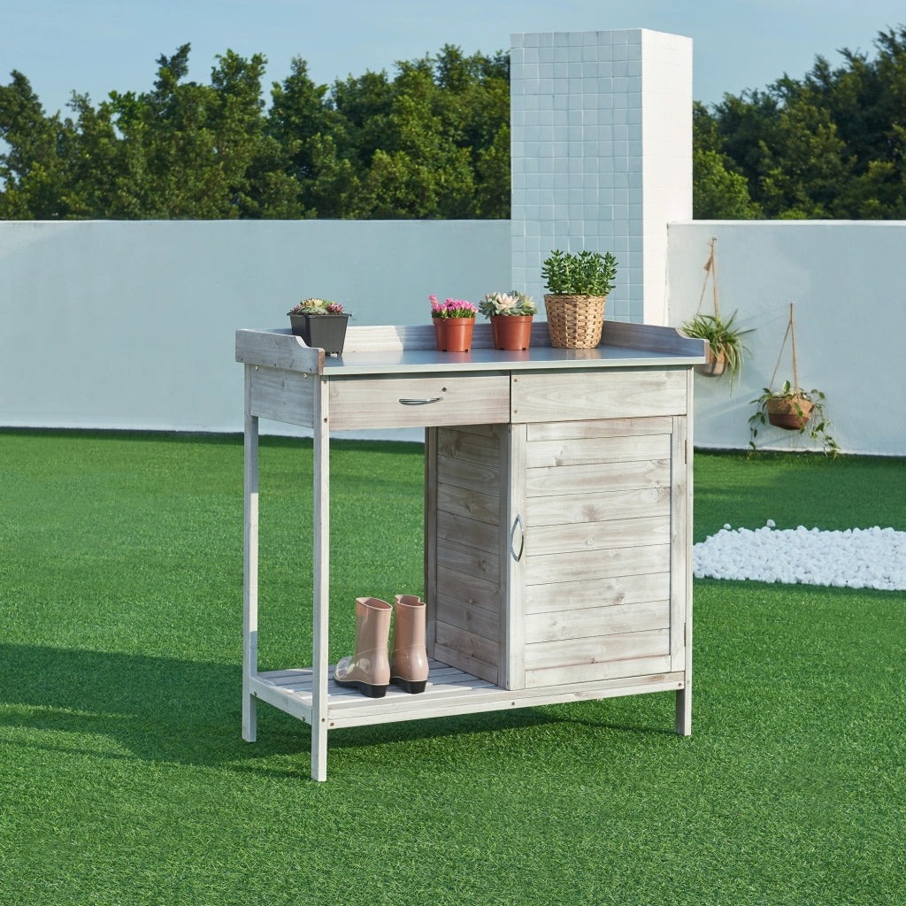 Banco di Lavoro per Giardinaggio Aliano in Legno di Abete - Grigio casa.pro