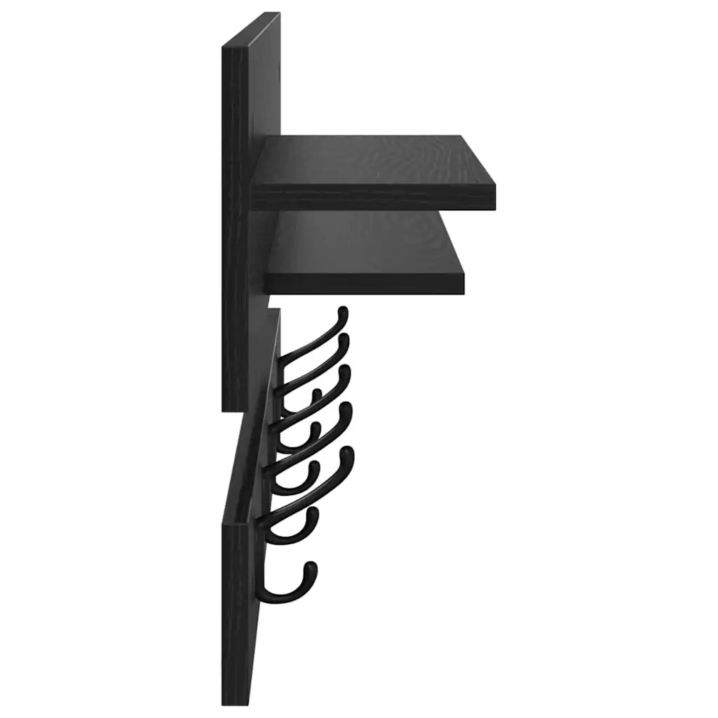 vidaXL Appendiabiti a muro con lo scaffale Rovere nero 90 x 15 x 36 cm